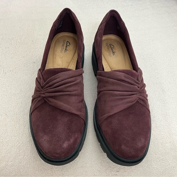 Clarks Suede Calla Flats Loafers-Maroon/Burgundy-Women’s 11-Comfort-Nurse-Office - Picture 3 of 10